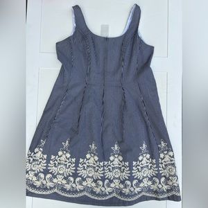 Nine West Lined Blue & White Striped Dress with floral stitching